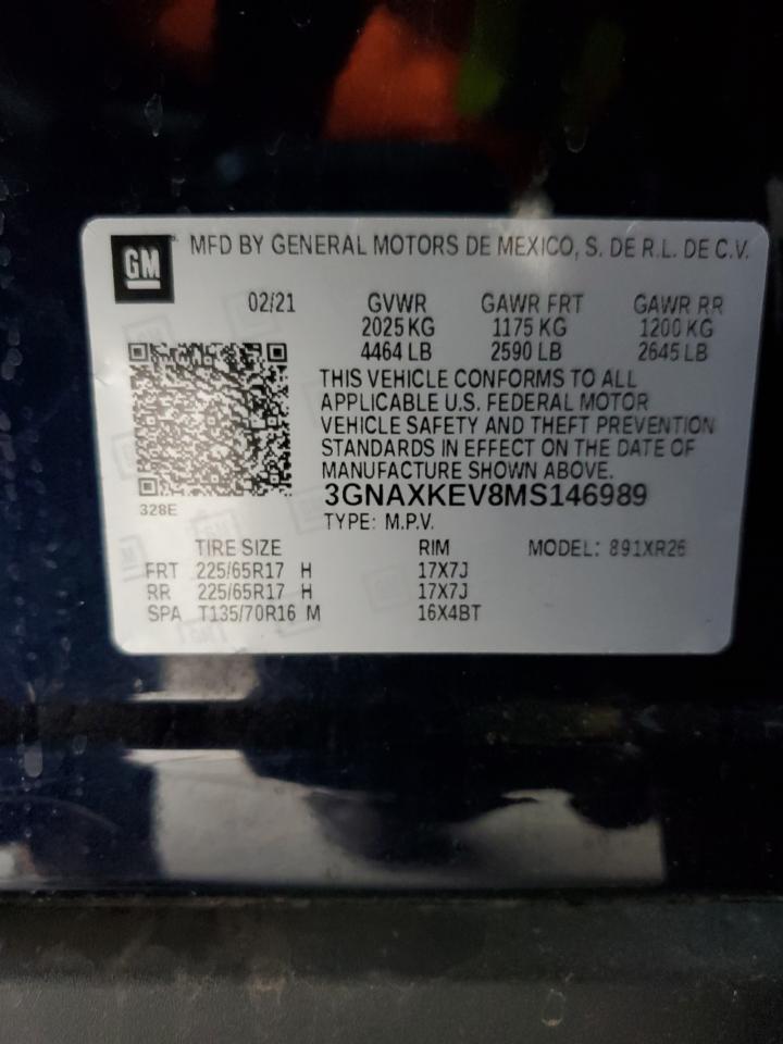 2021 Chevrolet Equinox Lt VIN: 3GNAXKEV8MS146989 Lot: 82435655