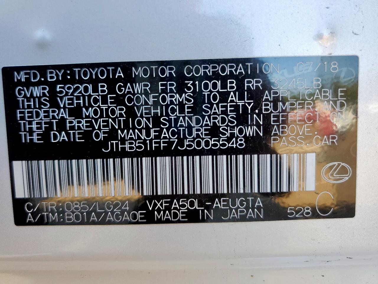 2018 Lexus Ls 500 Base VIN: JTHB51FF7J5005548 Lot: 89933395