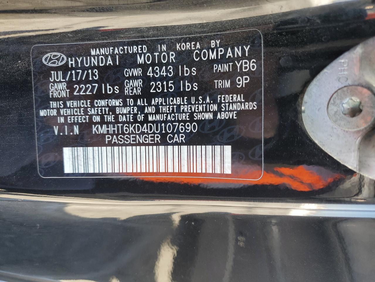 2013 Hyundai Genesis Coupe 2.0T VIN: KMHHT6KD4DU107690 Lot: 82358825