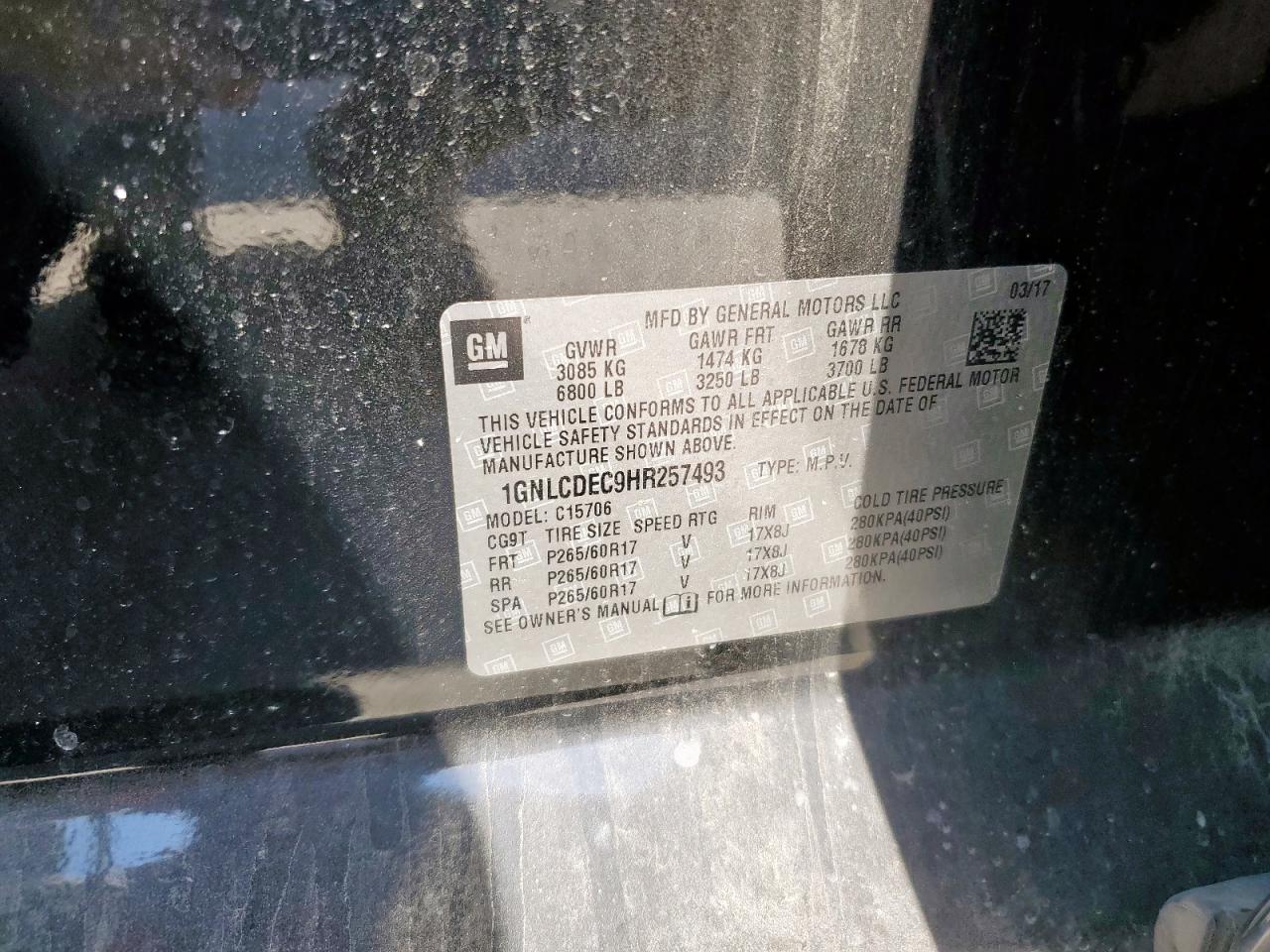 2017 Chevrolet Tahoe Police VIN: 1GNLCDEC9HR257493 Lot: 84063255