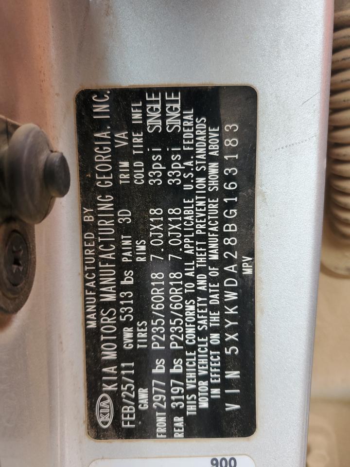 2011 Kia Sorento Sx VIN: 5XYKWDA28BG163183 Lot: 84987175