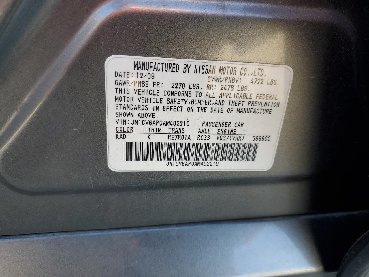 2010 Infiniti G37 Base VIN: JN1CV6AP0AM402210 Lot: 85483655
