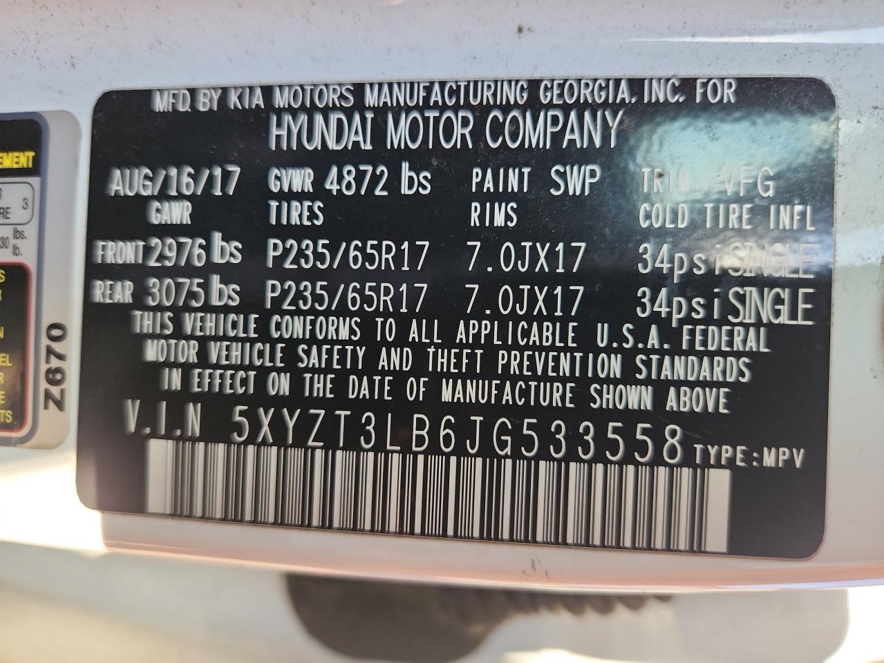 2018 Hyundai Santa Fe Sport VIN: 5XYZT3LB6JG533558 Lot: 86631675