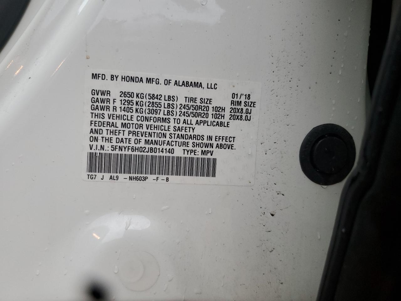 2018 Honda Pilot Elite VIN: 5FNYF6H02JB014140 Lot: 86183405