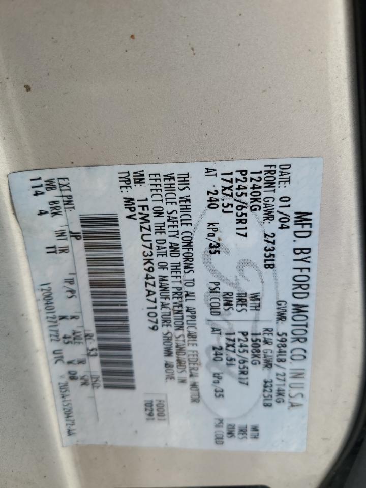 2004 Ford Explorer Xlt VIN: 1FMZU73K94ZA71079 Lot: 87122655