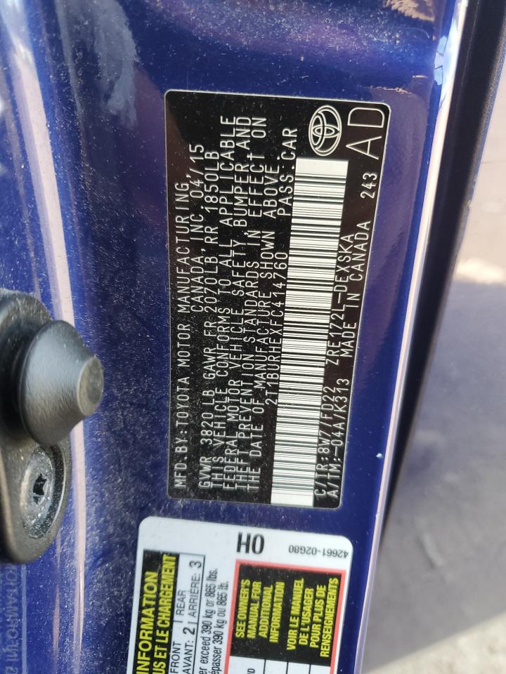 2015 Toyota Corolla L VIN: 2T1BURHEXFC414760 Lot: 85124775