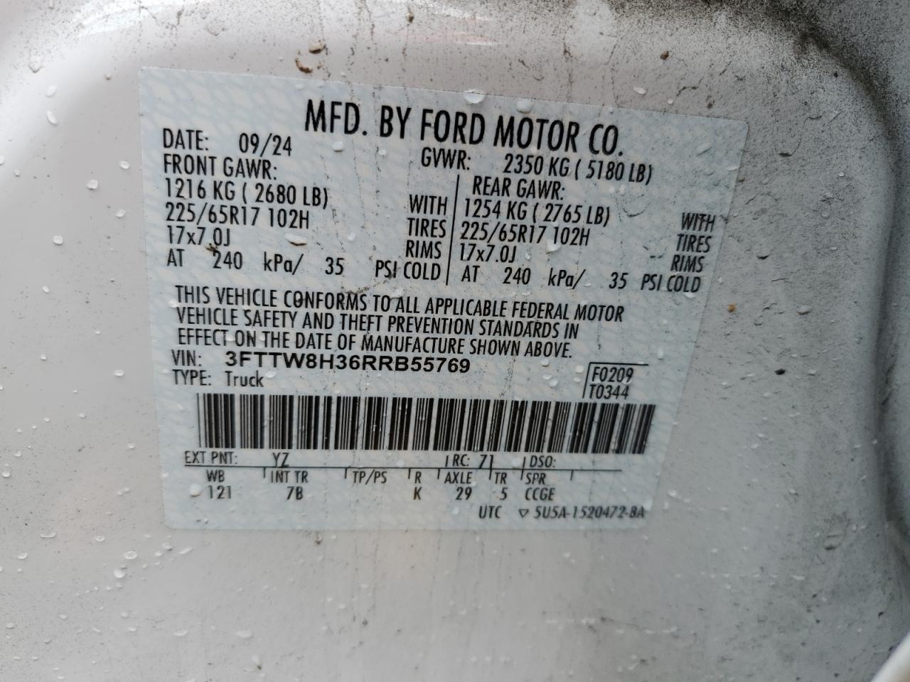 2024 Ford Maverick Xlt VIN: 3FTTW8H36RRB55769 Lot: 85557335