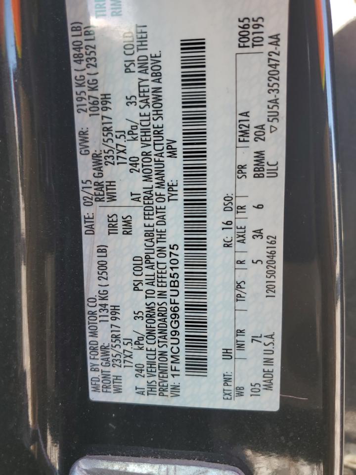 2015 Ford Escape Se VIN: 1FMCU9G96FUB51075 Lot: 82588295