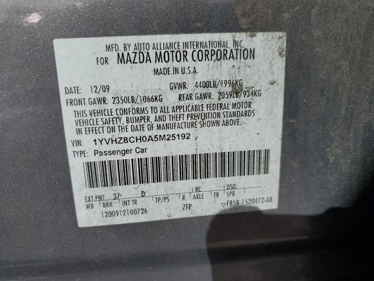 2010 Mazda 6 I VIN: 1YVHZ8CH0A5M25192 Lot: 90260075