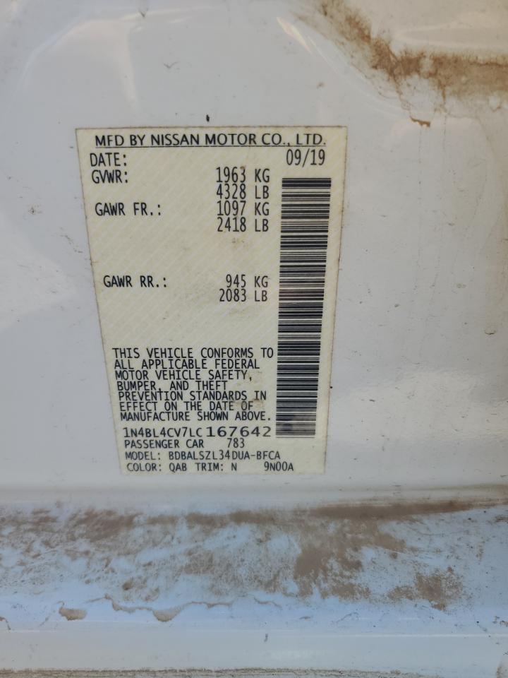 2020 Nissan Altima Sr VIN: 1N4BL4CV7LC167642 Lot: 89738835