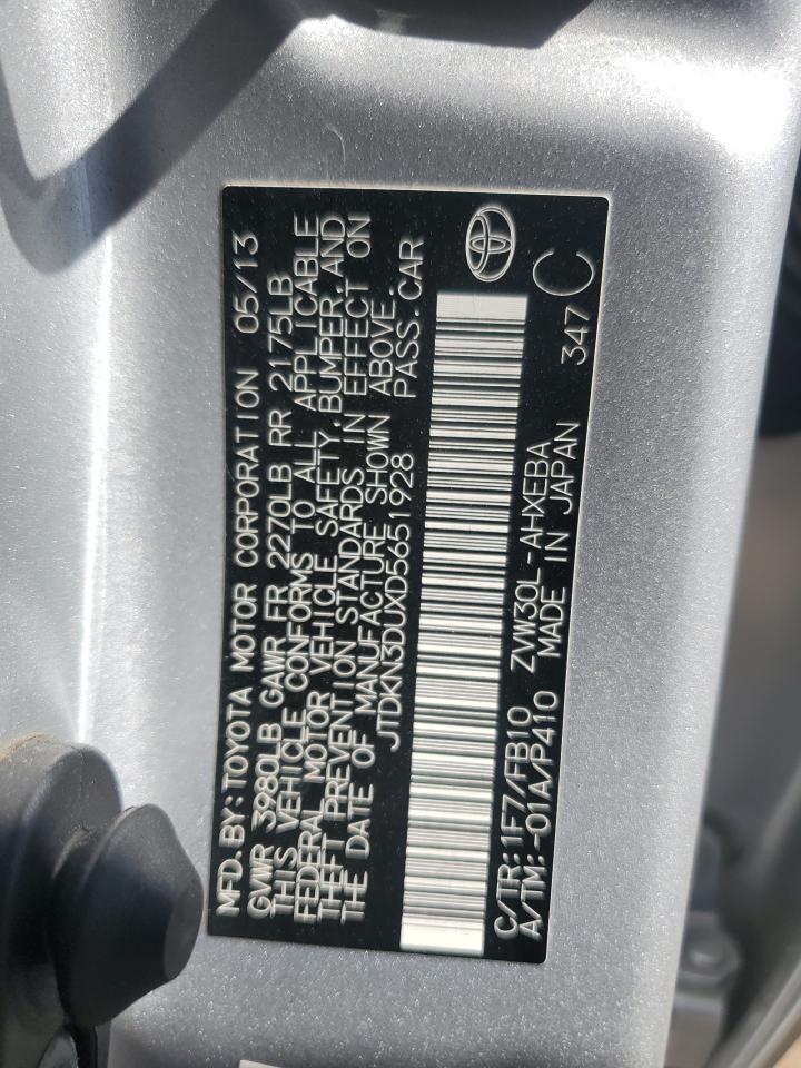 2013 Toyota Prius VIN: JTDKN3DUXD5651928 Lot: 85190065
