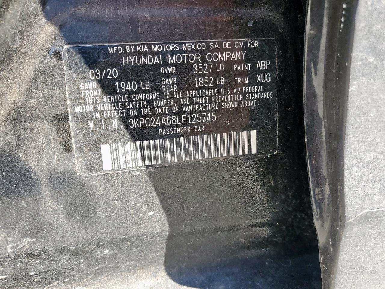 2020 Hyundai Accent Se VIN: 3KPC24A68LE125745 Lot: 85889905