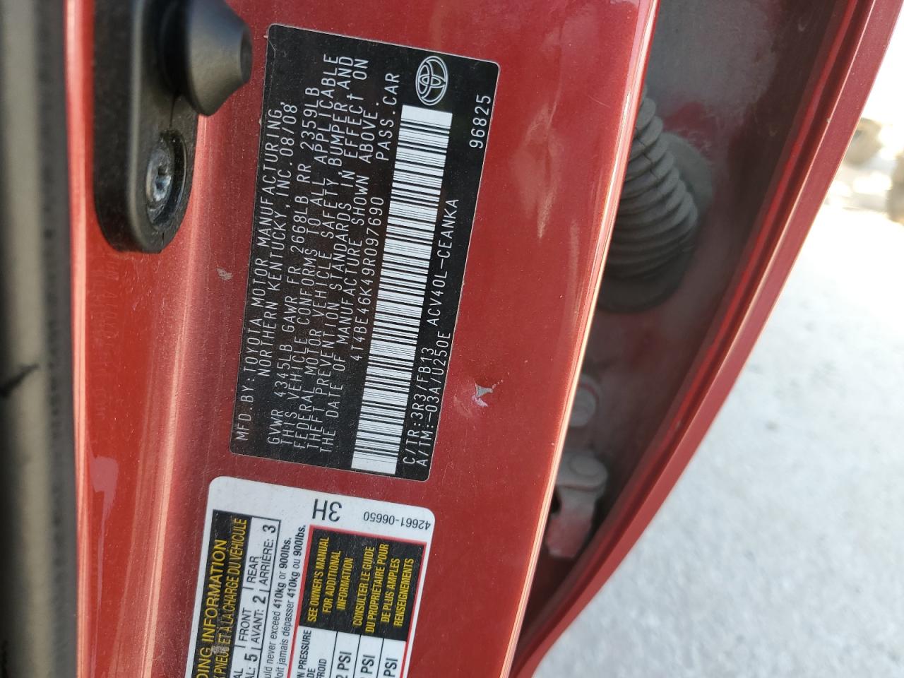 2009 Toyota Camry Base VIN: 4T4BE46K49R097690 Lot: 81950385