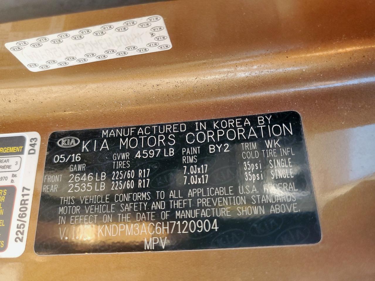 2017 Kia Sportage Lx VIN: KNDPM3AC6H7120904 Lot: 82360015