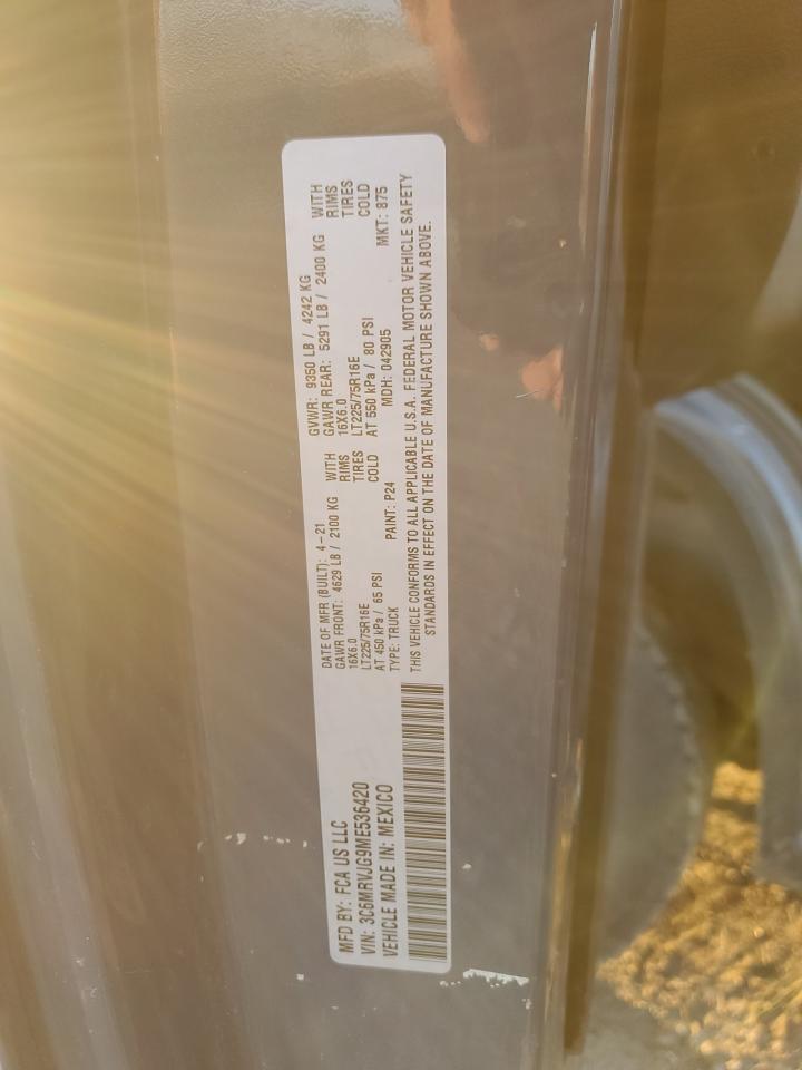 2021 Ram Promaster 3500 3500 High VIN: 3C6MRVJG9ME536420 Lot: 84765455