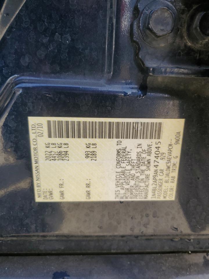 2010 Nissan Altima Sr VIN: 1N4BL2AP9AN474045 Lot: 84744565