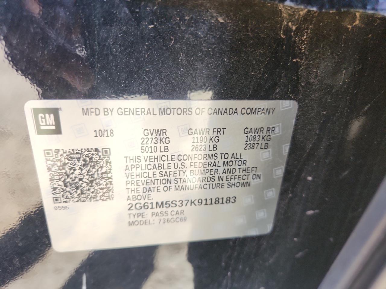 2019 Cadillac Xts Luxury VIN: 2G61M5S37K9118183 Lot: 85291615