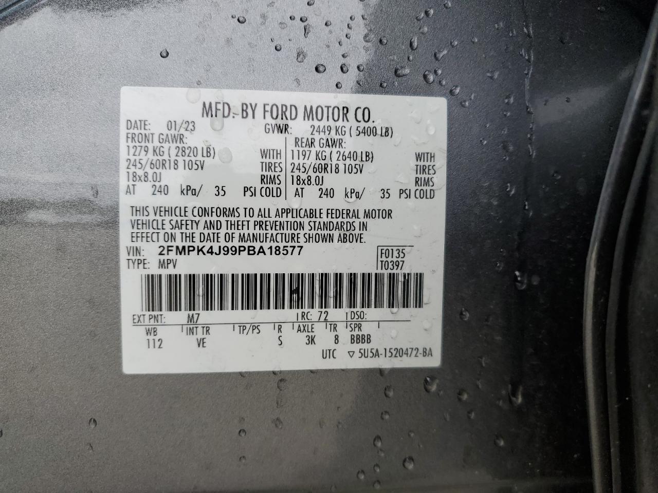 2023 Ford Edge Sel VIN: 2FMPK4J99PBA18577 Lot: 90650055