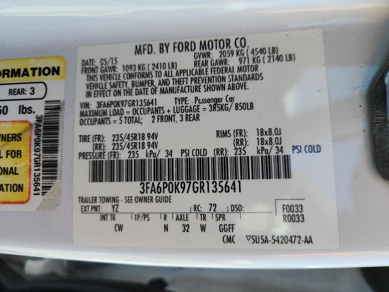 2016 Ford Fusion Titanium VIN: 3FA6P0K97GR135641 Lot: 86659505