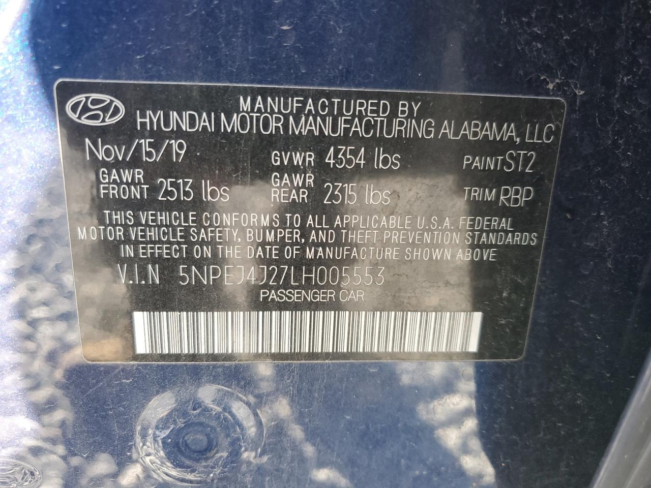 2020 Hyundai Sonata Sel Plus VIN: 5NPEJ4J27LH005553 Lot: 90254855