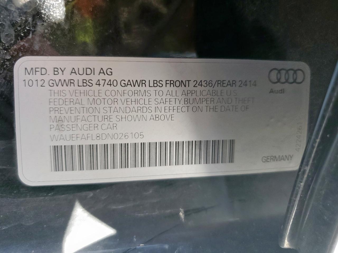 2013 Audi A4 Premium Plus VIN: WAUEFAFL8DN026105 Lot: 85090605