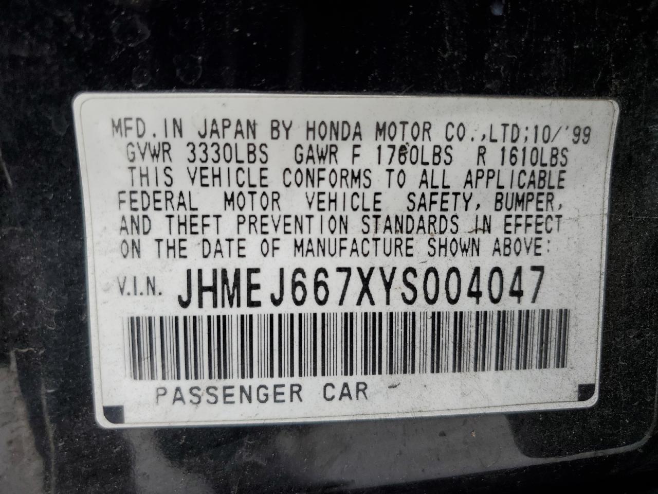 2000 Honda Civic Lx VIN: JHMEJ667XYS004047 Lot: 80744335