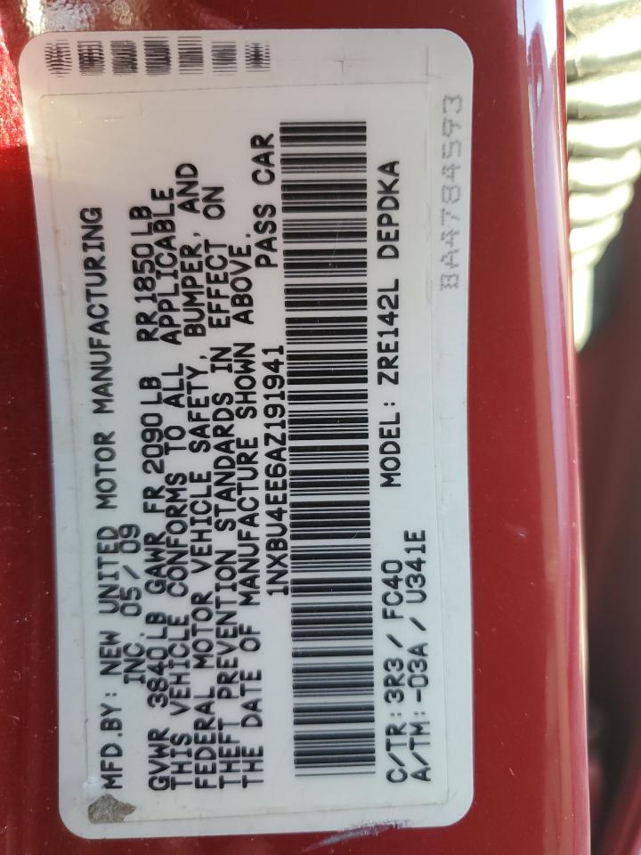 2010 Toyota Corolla Base VIN: 1NXBU4EE6AZ191941 Lot: 84723075