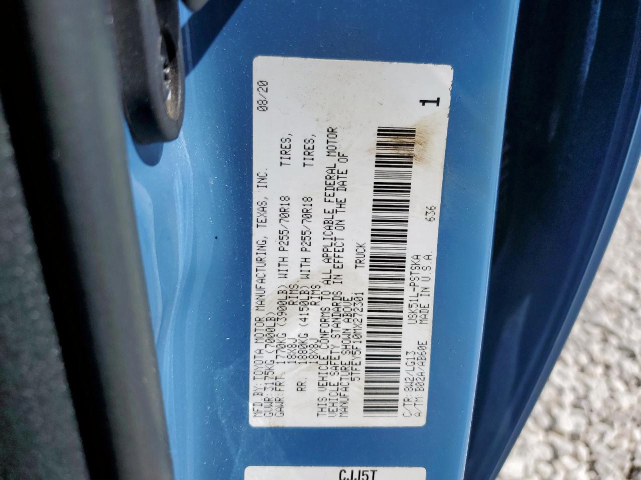 2021 Toyota Tundra Crewmax Sr5 VIN: 5TFEY5F10MX272301 Lot: 86275535