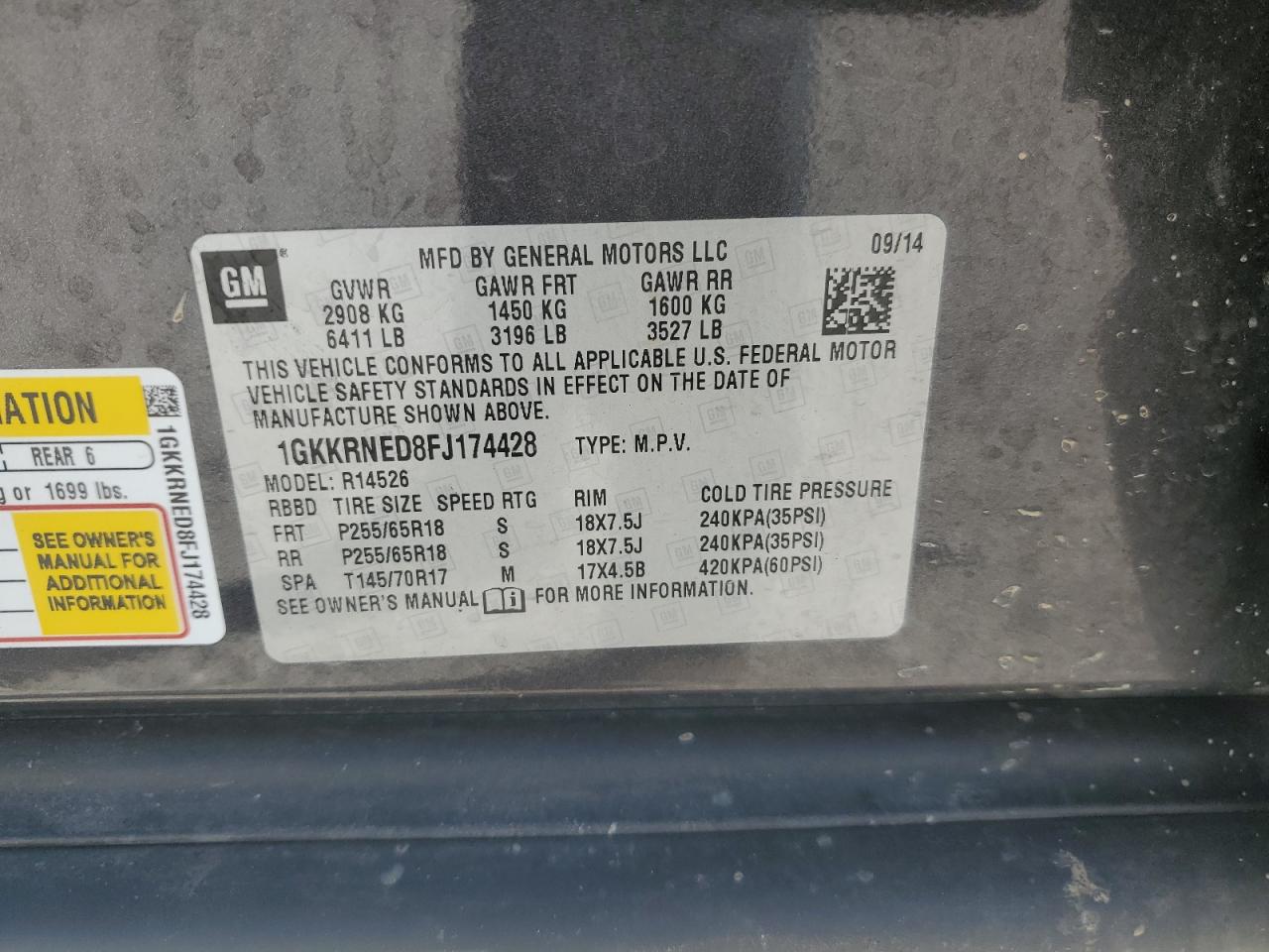 2015 GMC Acadia Sle VIN: 1GKKRNED8FJ174428 Lot: 86617115