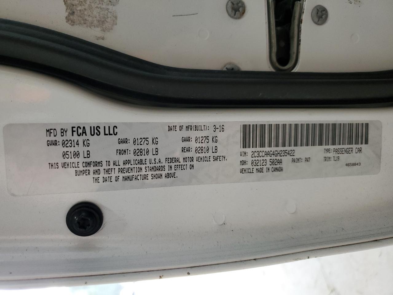 2016 Chrysler 300 Limited VIN: 2C3CCAAG4GH235422 Lot: 82301395