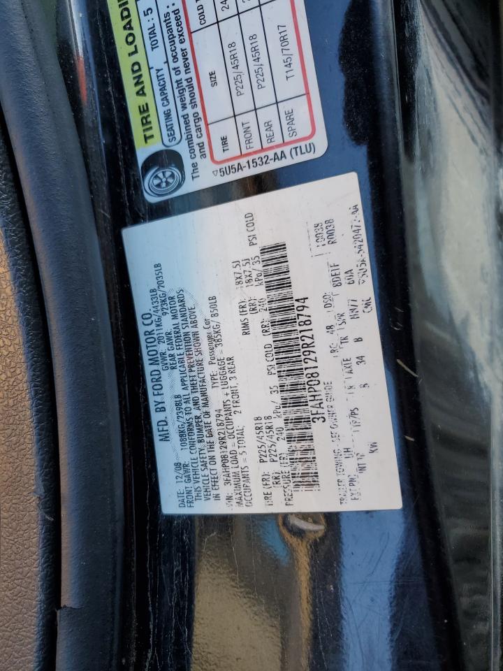 2009 Ford Fusion Sel VIN: 3FAHP08129R218794 Lot: 82481935