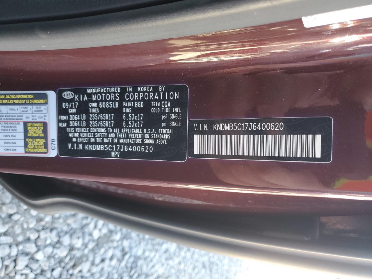 2018 Kia Sedona Lx VIN: KNDMB5C17J6400620 Lot: 85286435