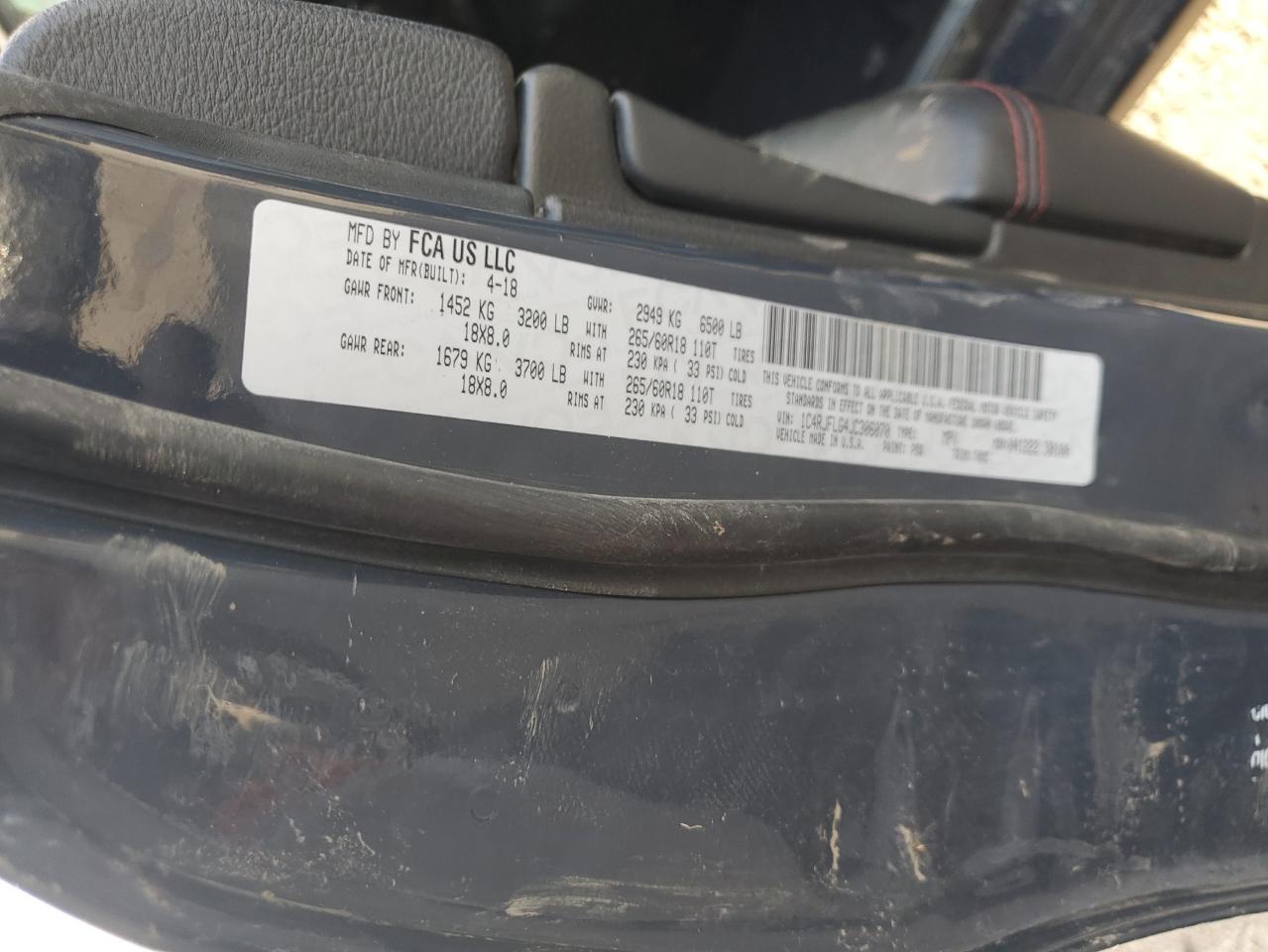 2018 Jeep Grand Cherokee Trailhawk VIN: 1C4RJFLG4JC306070 Lot: 81969395