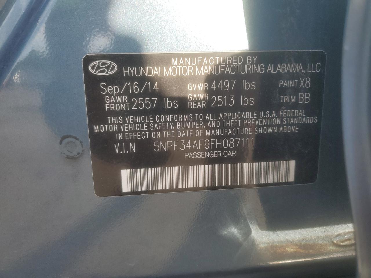 2015 Hyundai Sonata Sport VIN: 5NPE34AF9FH087111 Lot: 85144875