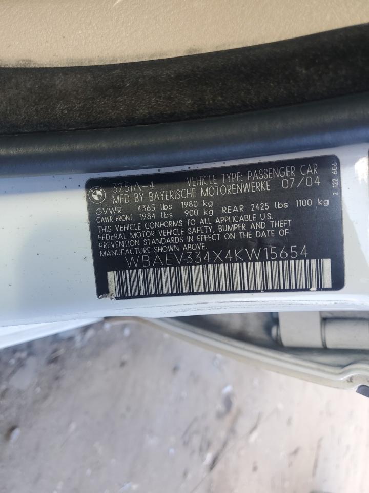 2004 BMW 325 I VIN: WBAEV334X4KW15654 Lot: 85097235