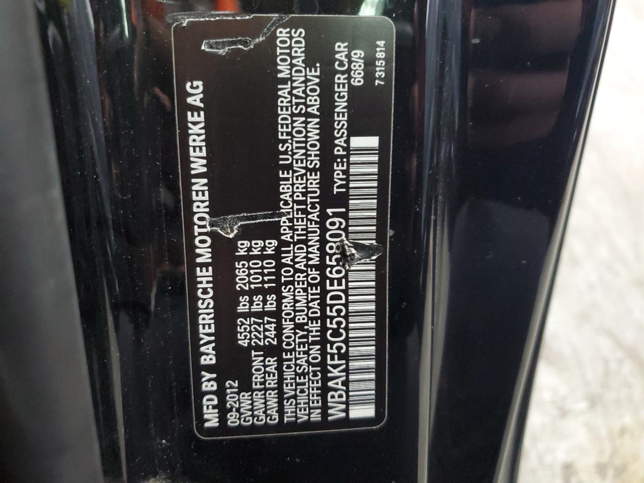 2013 BMW 328 Xi Sulev VIN: WBAKF5C55DE658091 Lot: 81866565