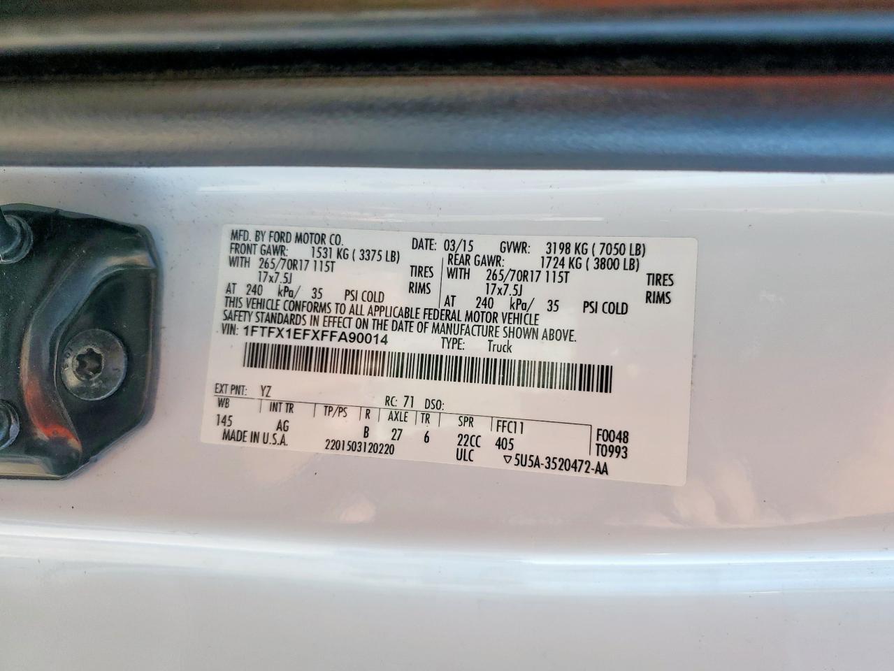 2015 Ford F150 Super Cab VIN: 1FTFX1EFXFFA90014 Lot: 85132915