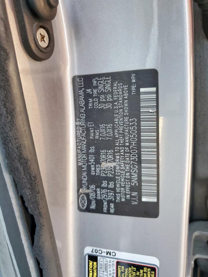 2007 Hyundai Santa Fe Gls VIN: 5NMSG73D07H050533 Lot: 85486155