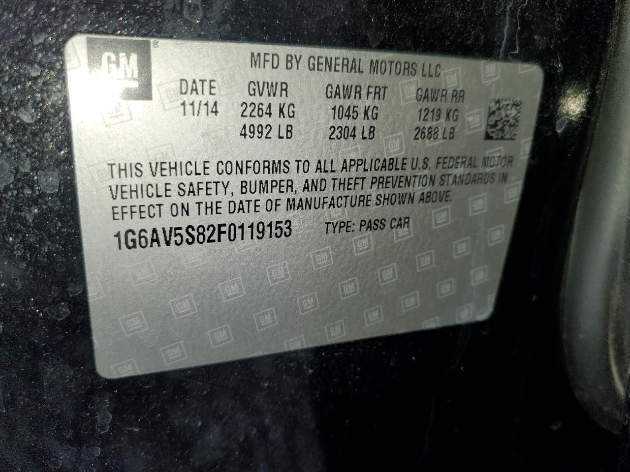 2015 Cadillac Cts Vsport Premium VIN: 1G6AV5S82F0119153 Lot: 86850905