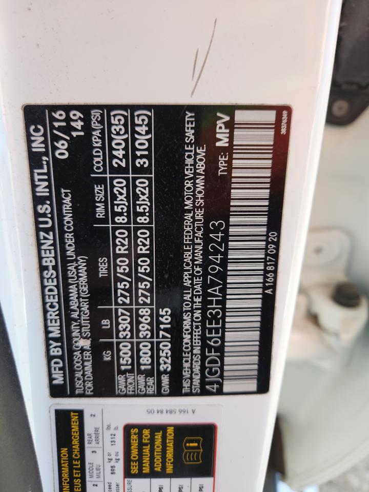 2017 Mercedes-Benz Gls 450 4Matic VIN: 4JGDF6EE3HA794243 Lot: 87258245