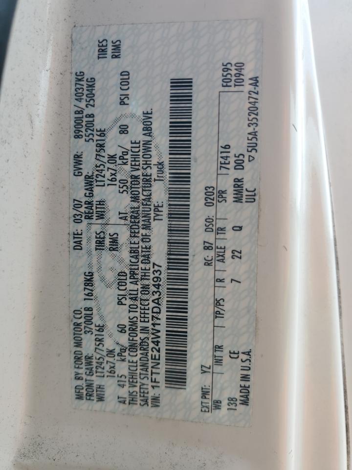 2007 Ford Econoline E250 Van VIN: 1FTNE24W17DA34937 Lot: 85923115