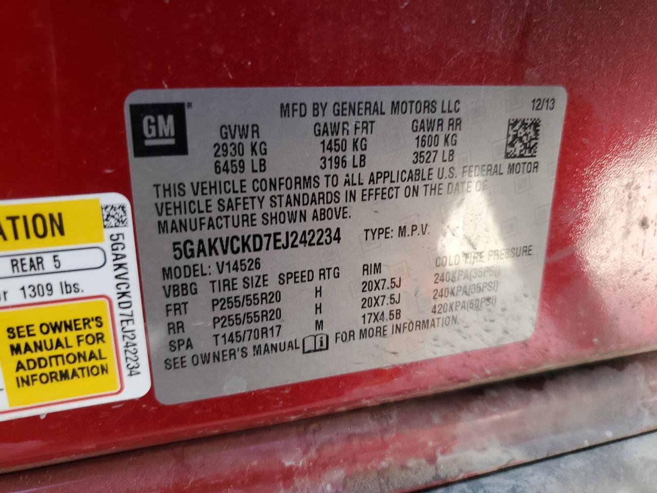 2014 Buick Enclave VIN: 5GAKVCKD7EJ242234 Lot: 86988375