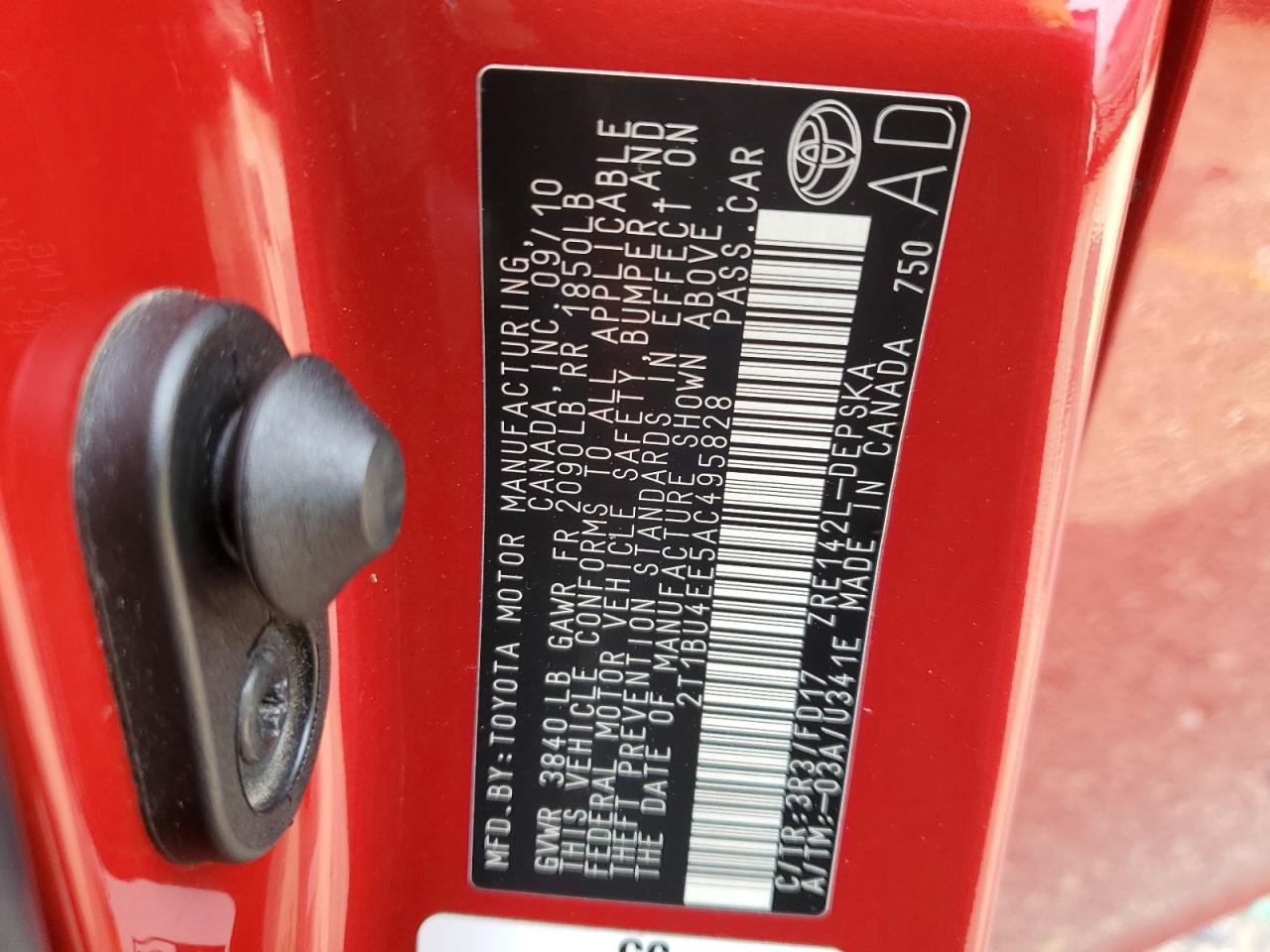 2010 Toyota Corolla Base VIN: 2T1BU4EE5AC495828 Lot: 82318675