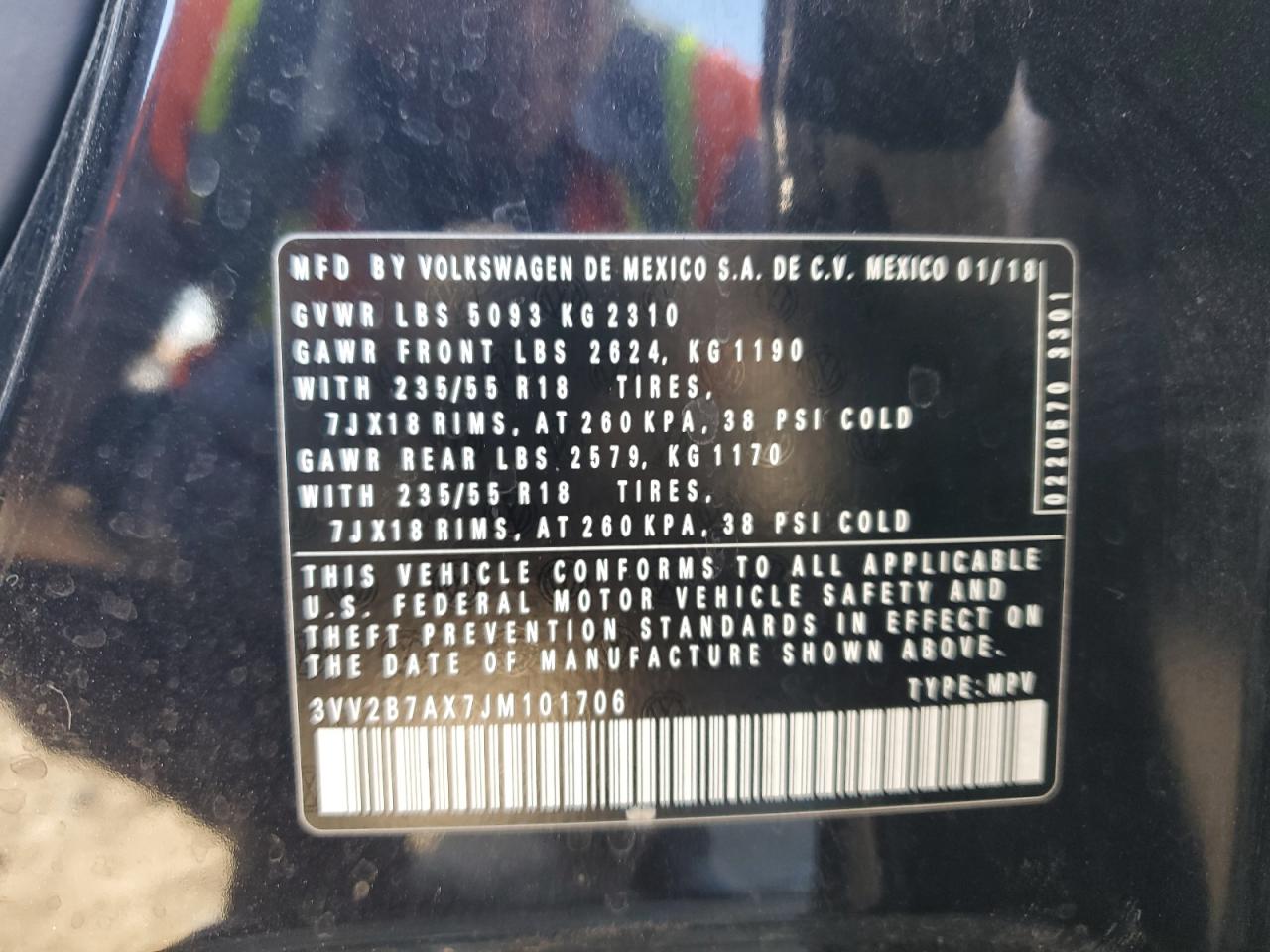 2018 Volkswagen Tiguan Se VIN: 3VV2B7AX7JM101706 Lot: 81882865