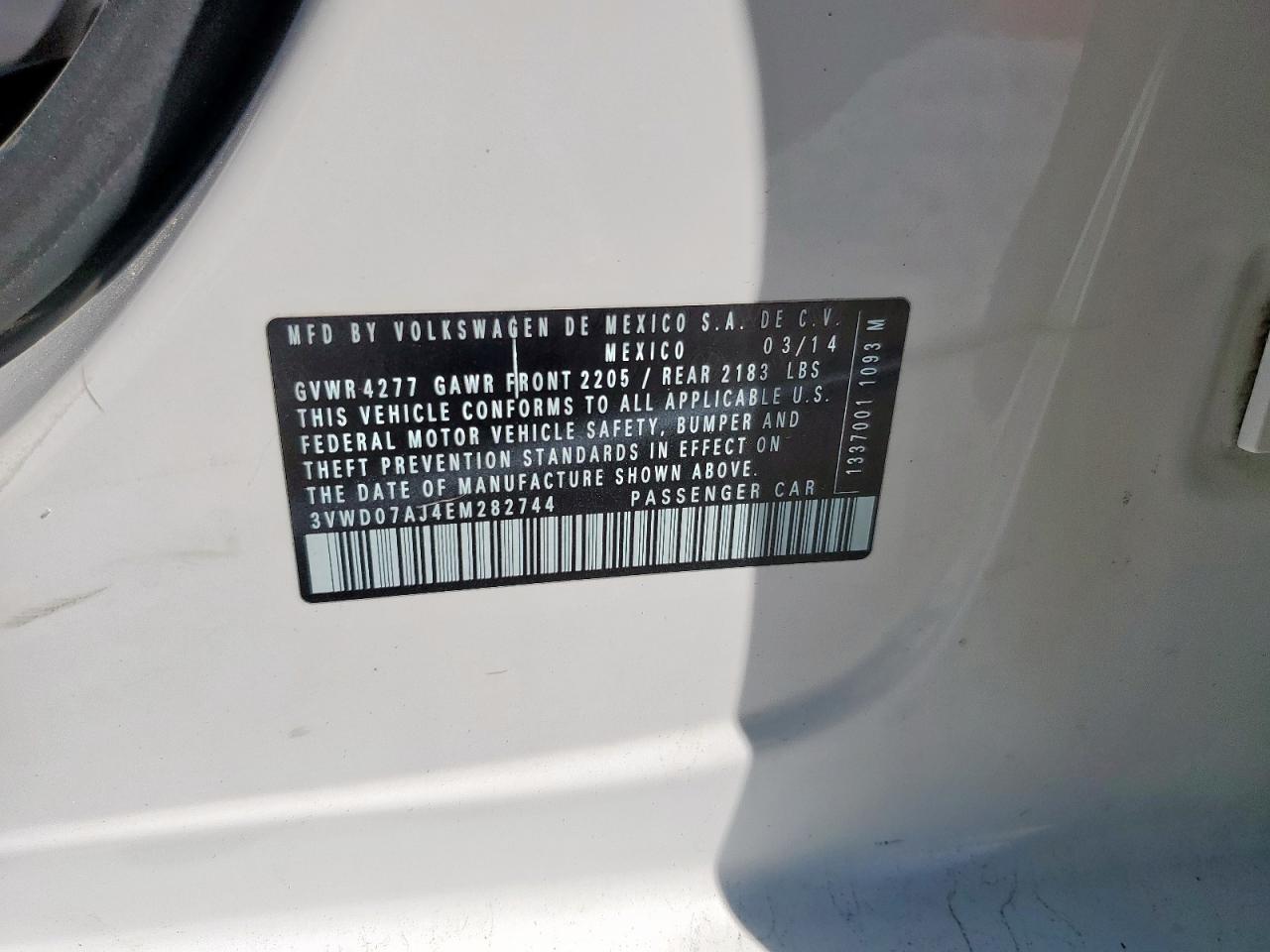 2014 Volkswagen Jetta Se VIN: 3VWD07AJ4EM282744 Lot: 86101095