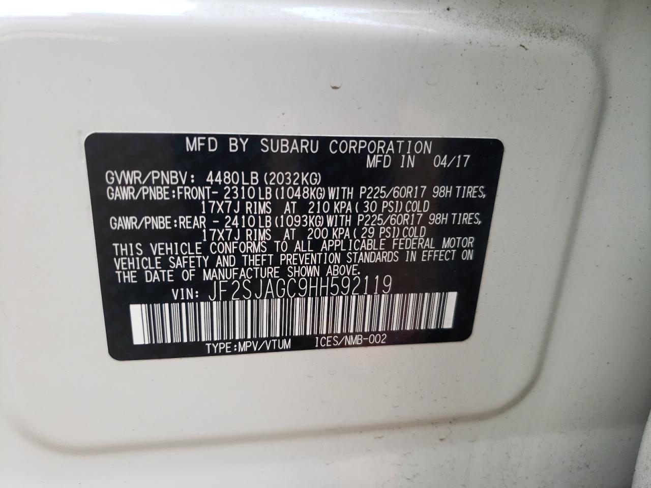 2017 Subaru Forester 2.5I Premium VIN: JF2SJAGC9HH592119 Lot: 82297745