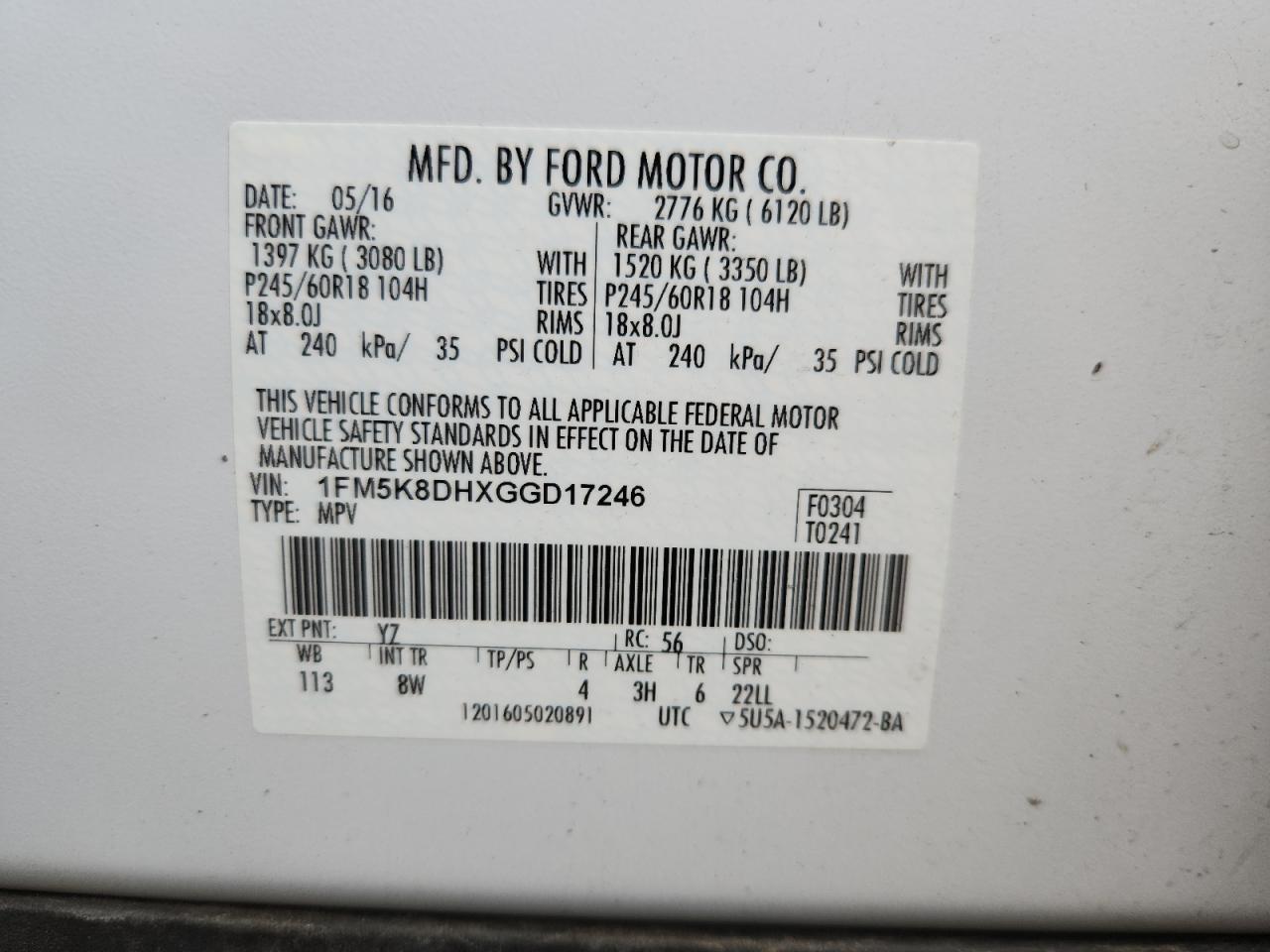 2016 Ford Explorer Xlt VIN: 1FM5K8DHXGGD17246 Lot: 85589345