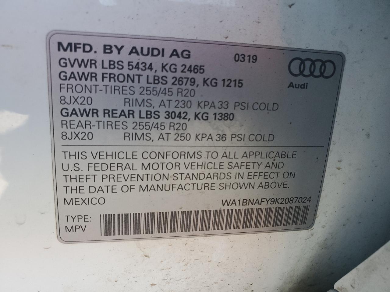 2019 Audi Q5 Premium Plus VIN: WA1BNAFY9K2087024 Lot: 82387335