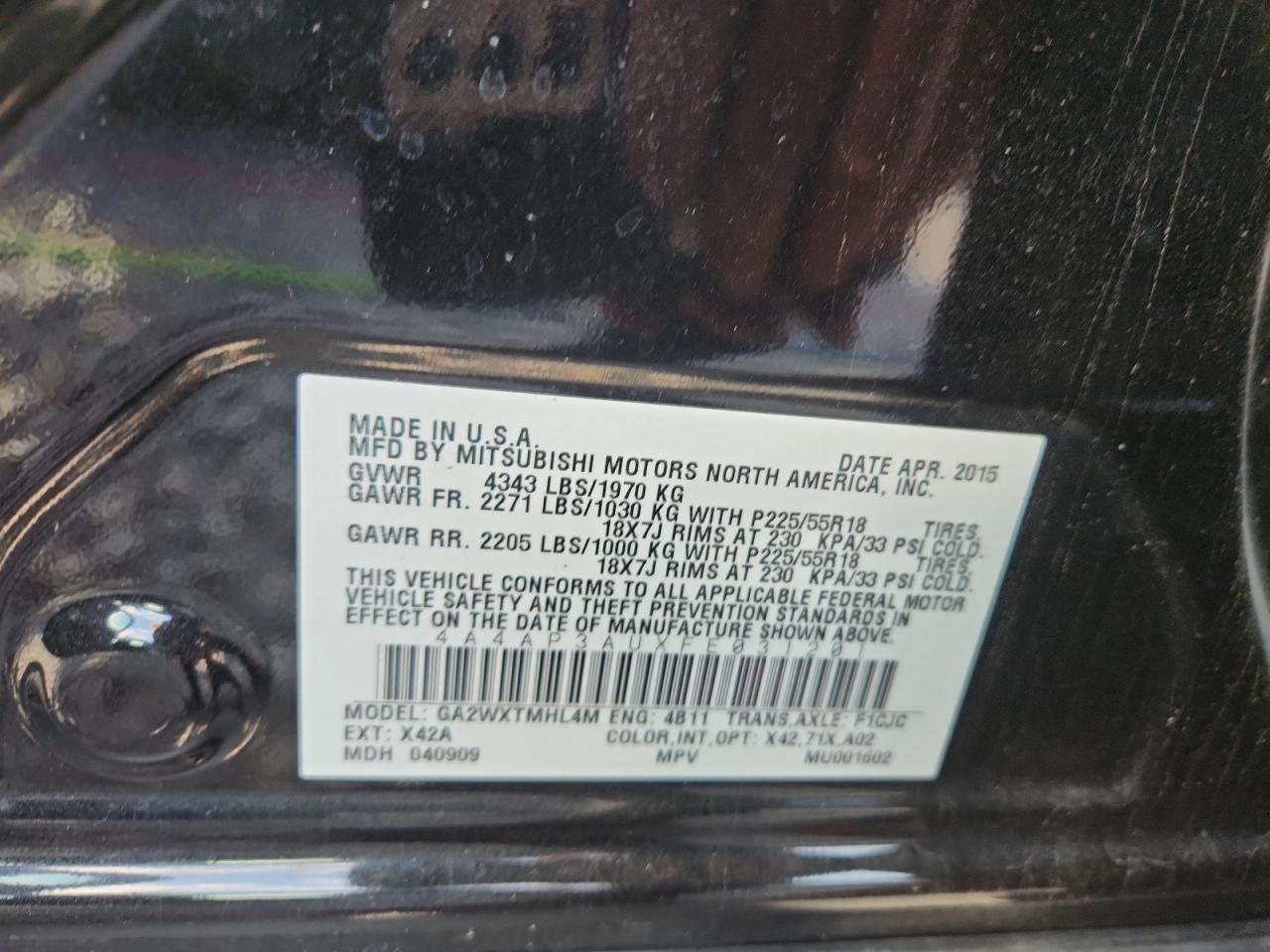 2015 Mitsubishi Outlander Sport Es VIN: 4A4AP3AUXFE031201 Lot: 84737955