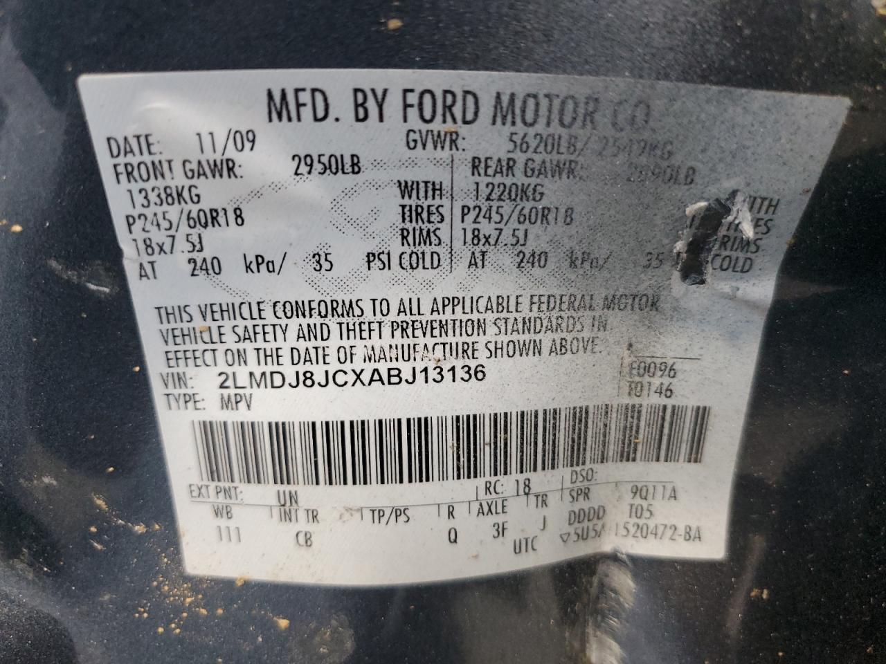 2010 Lincoln Mkx VIN: 2LMDJ8JCXABJ13136 Lot: 85130885